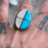 Vintage Sterling Turquoise and Mother Of Pearl Ring 9.5
