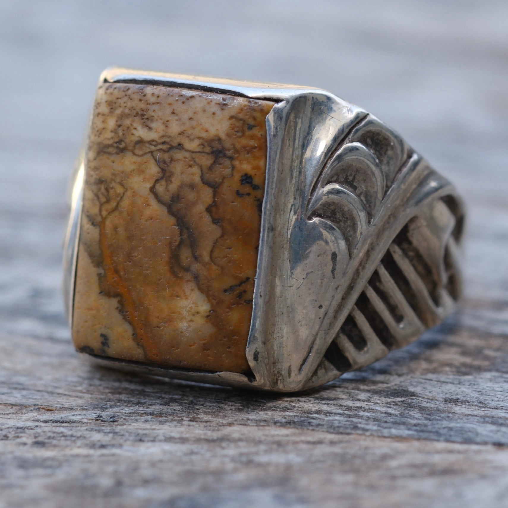 Vintage Sterling Jasper Signet Ring 10