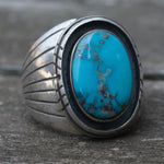 Vintage Sterling Turquoise Ribbed Band Ring 9.25