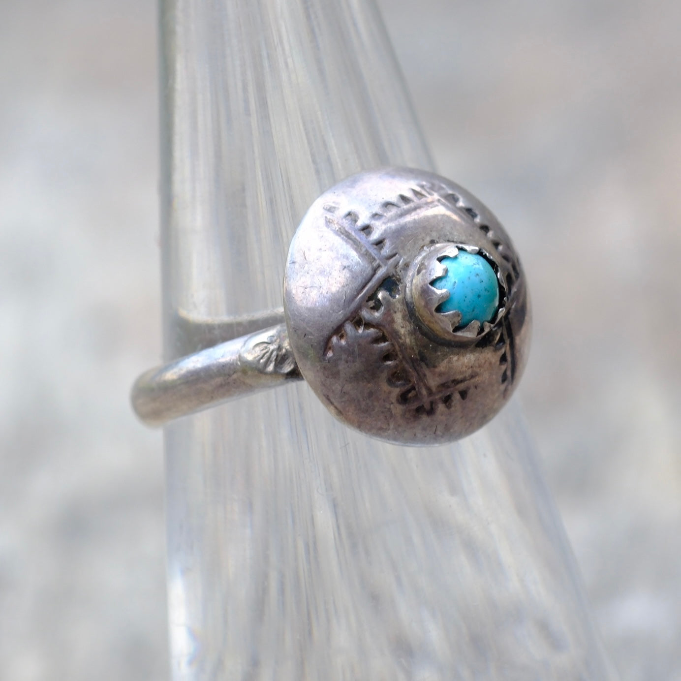 Vintage Sterling Silver Turquoise Stamped Dome Ring 4.5