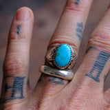 Vintage Sterling Turquoise Stamped Band Ring 9