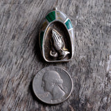 Vintage Sterling Malachite and Mother of Pearl Prayer Pendant