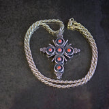 MASSIVE Vintage Sterling Turquoise and Coral Reversible Cross Necklace