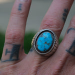 Vintage Sterling Turquoise Ribbed Band Ring 9