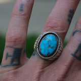 Vintage Sterling Turquoise Ribbed Band Ring 9