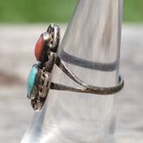 Vintage Sterling Turquoise and Coral Ring 6