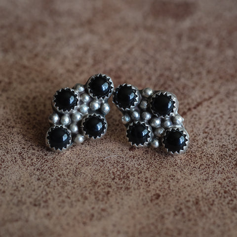 Vintage Sterling Onyx Cluster Earrings