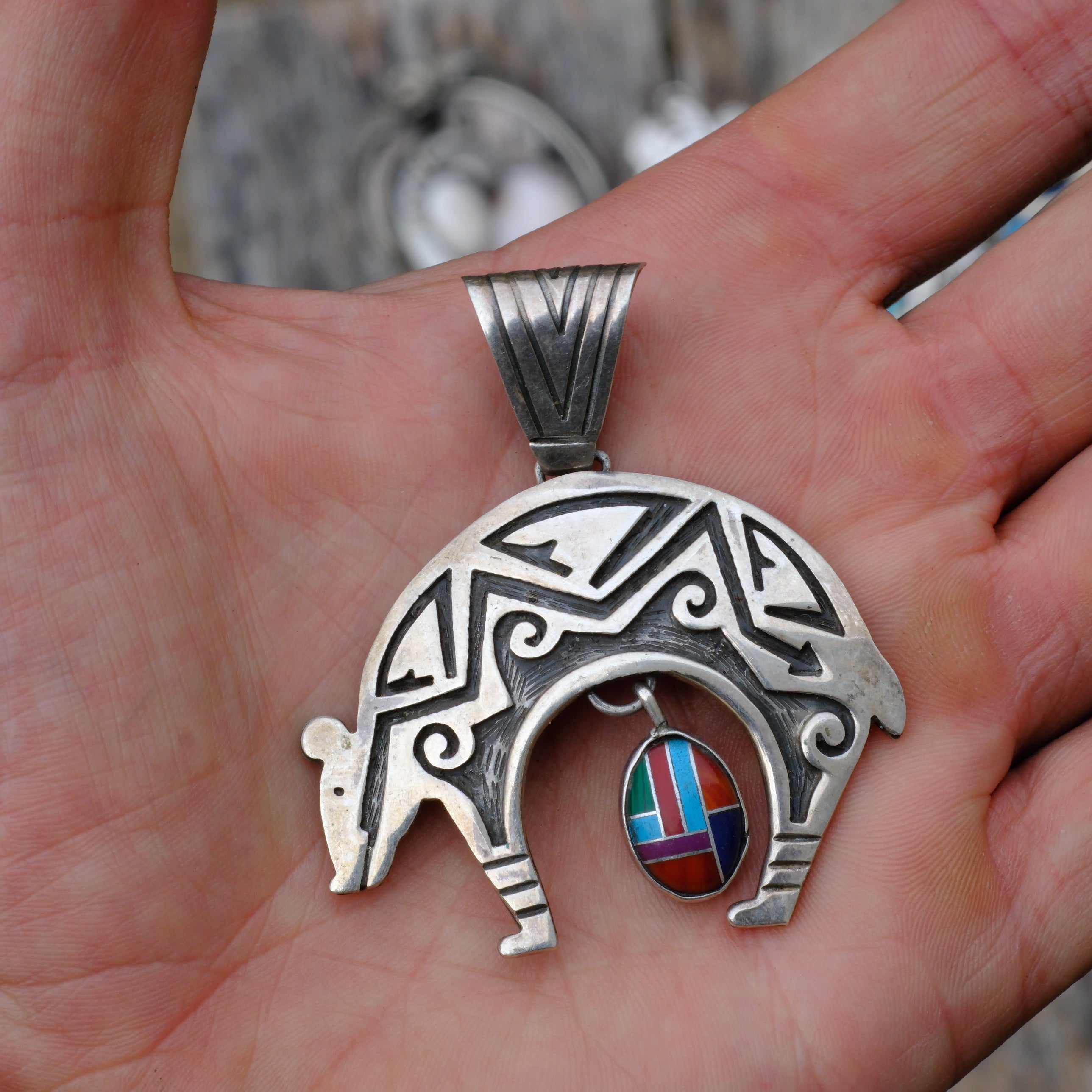 Huge Vintage Sterling Bear Pendant