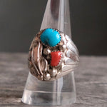 Vintage Sterling Turquoise and Coral Ring 9.25