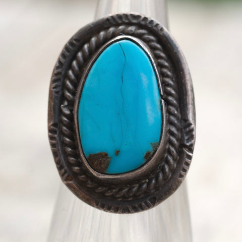 Vintage Sterling Turquoise Roper Ring 4.75