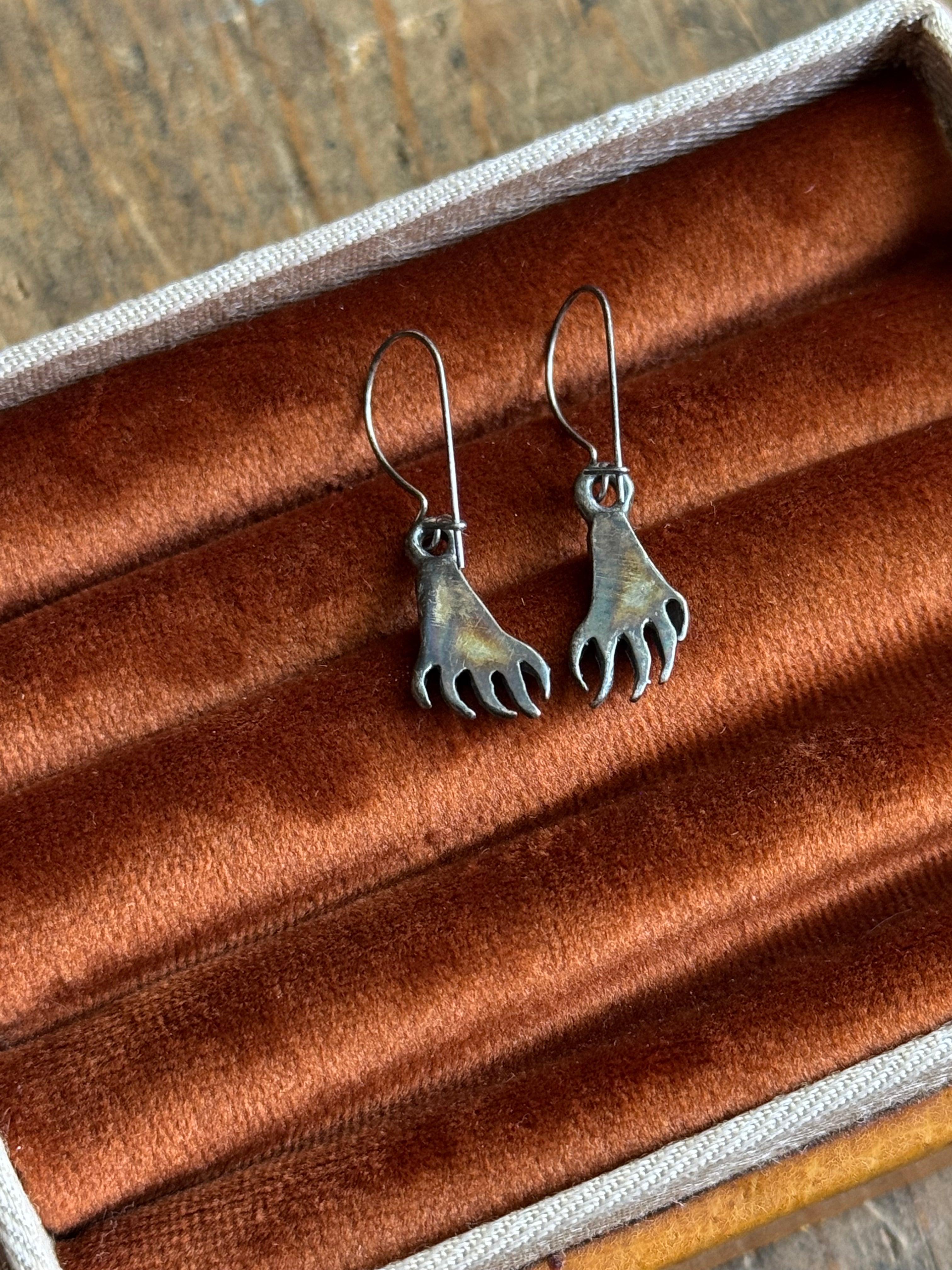 Vintage Sterling Silver Turquoise Inlay Bear Paw Earrings