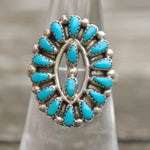 Vintage Sterling Turquoise Cluster Ring 6.5