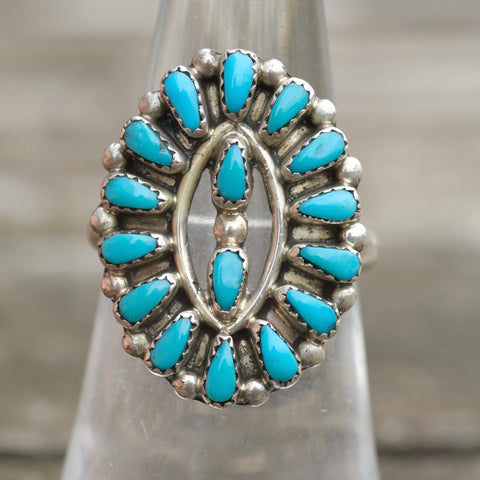 Vintage Sterling Turquoise Cluster Ring 6.5