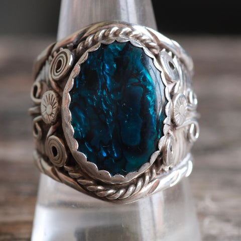 Vintage Sterling Abalone Ring 10.75
