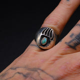Vintage Sterling Turquoise Bear Paw Ring 5.75