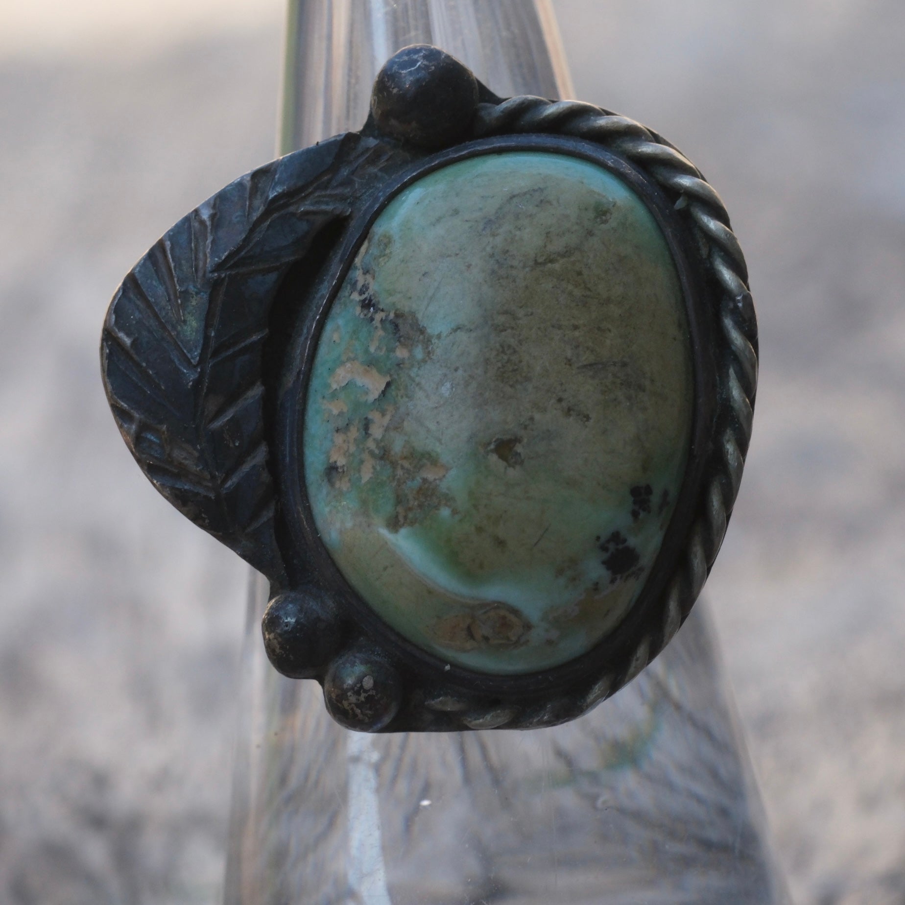 Vintage Sterling Turquoise Feather Ring 6
