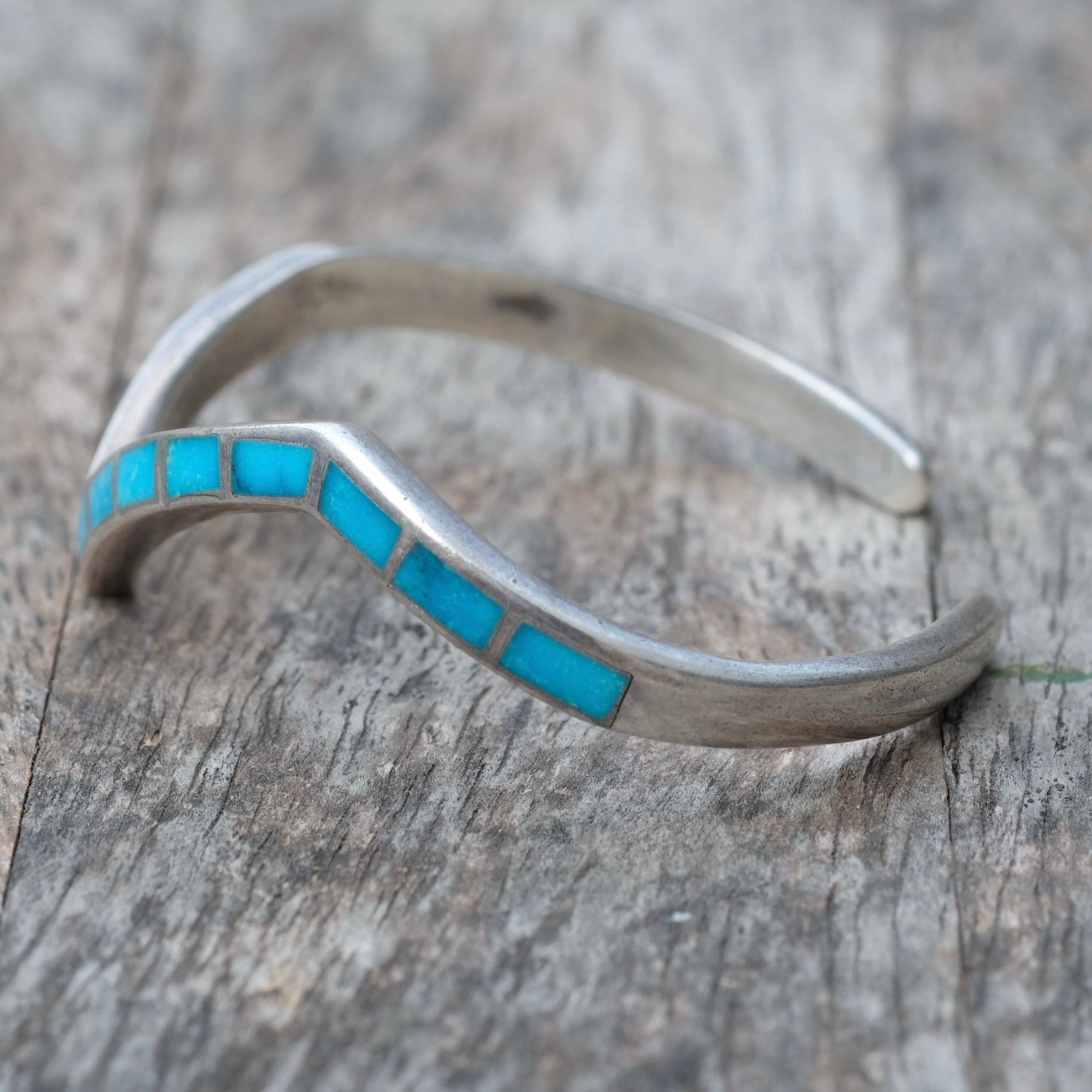 Vintage Sterling Turquoise Inlay Panel Cuff Bracelet