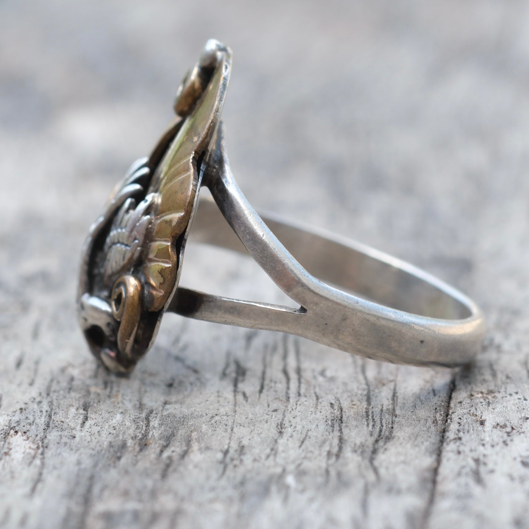 Vintage Sterling and Copper Eagle Ring 9.25