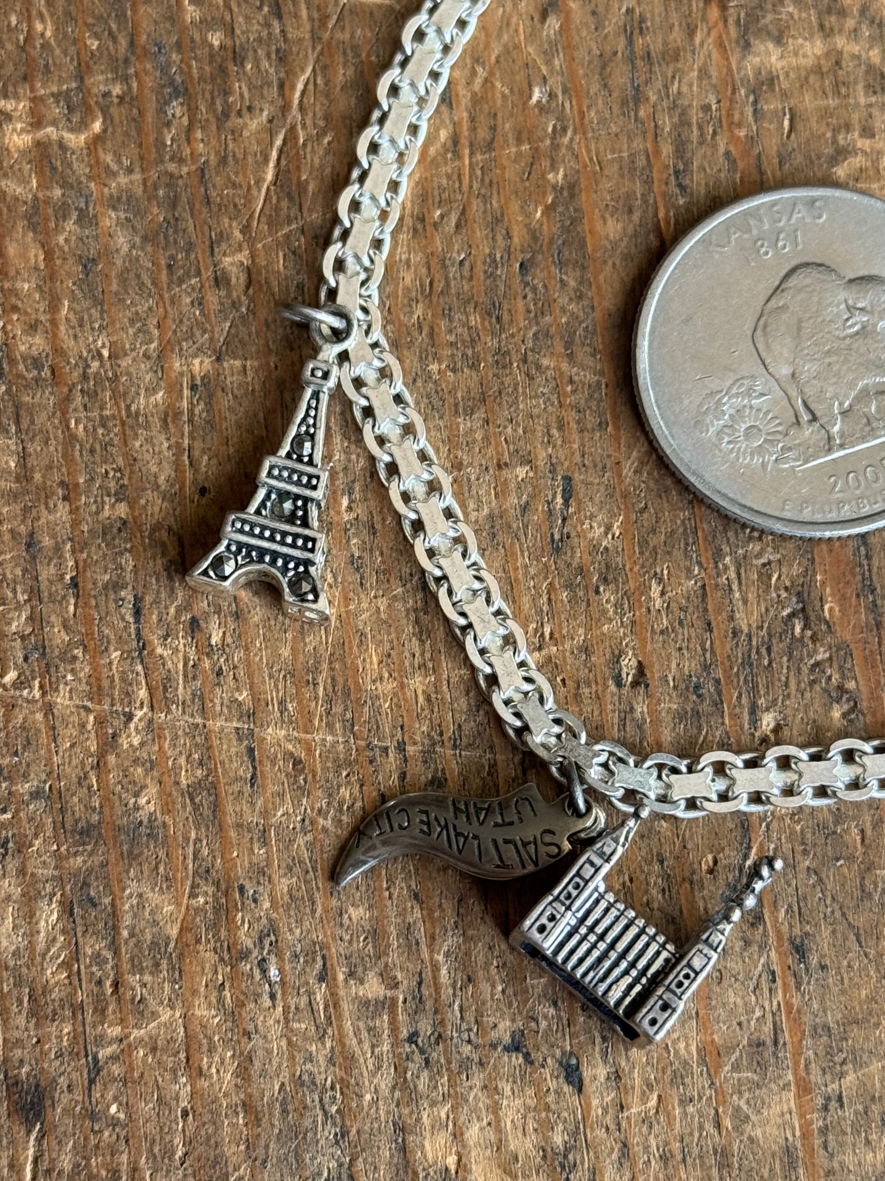 Vintage Sterling Silver 8” Bismarck Chain Charm Bracelet