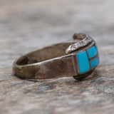 Vintage Sterling Turquoise Inlay Band Ring 9.75