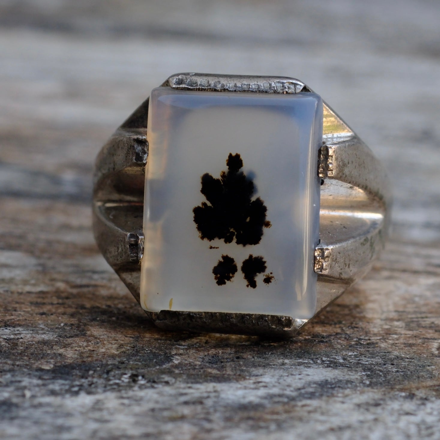 Vintage Sterling Agate Deco Signet Ring 9