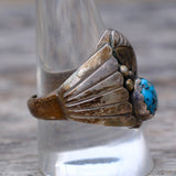 Vintage Sterling Turquoise Turquoise Feather Ring 10.75