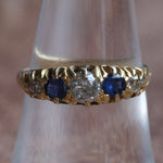 18K Gold Sapphire and Diamond Victorian Ring 7.5