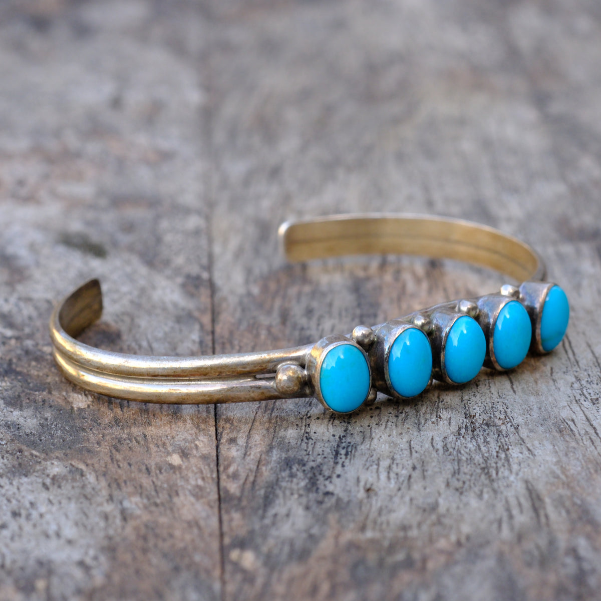 Vintage Sterling 5-Stone Turquoise Cuff Bracelet