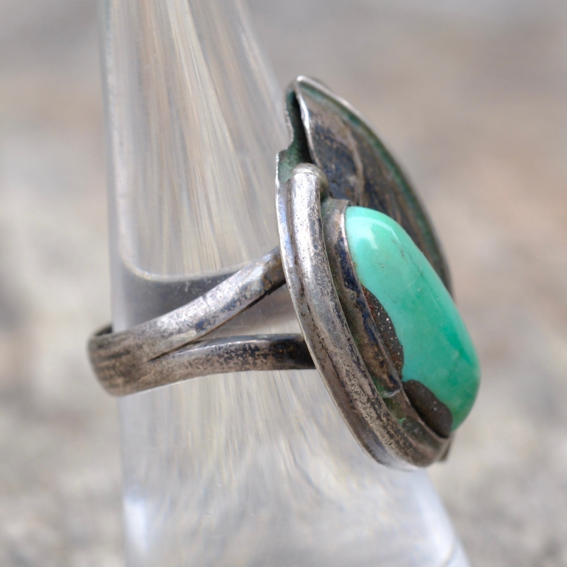 Vintage Sterling Turquoise Feather Ring 8