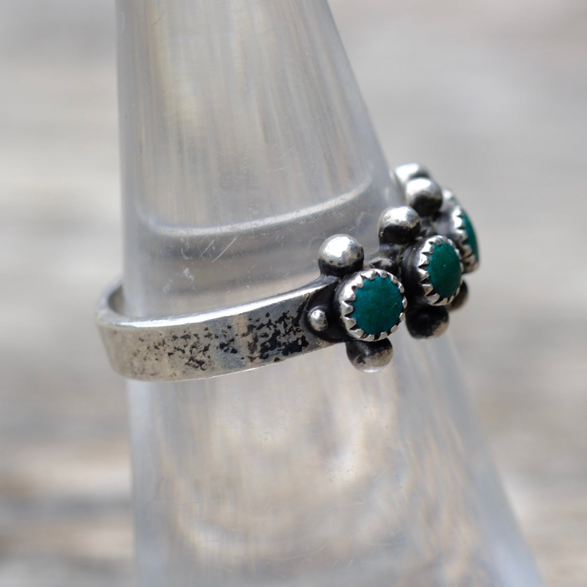 Vintage Sterling Snake Eye Turquoise Band Ring 6.25