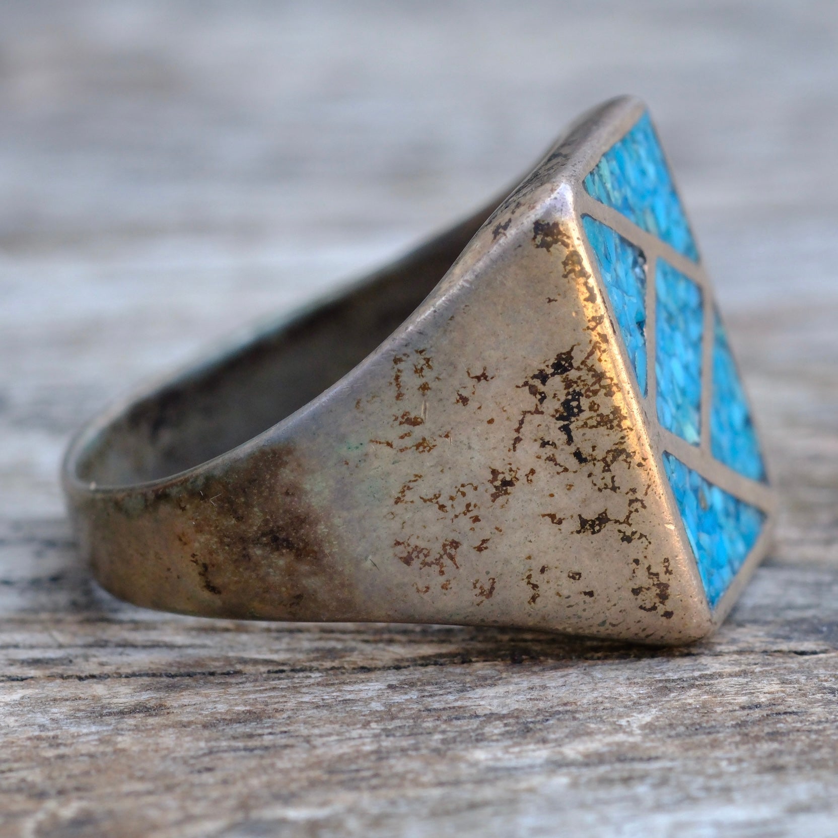 Vintage Sterling Crushed Turquoise Inlay Ring 11
