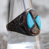 Vintage Sterling Abalone and Turquoise Thunderbird Ring 10.5