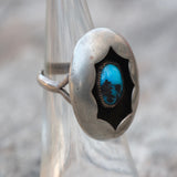 Vintage Sterling Turquoise Shadowbox Ring 4.5