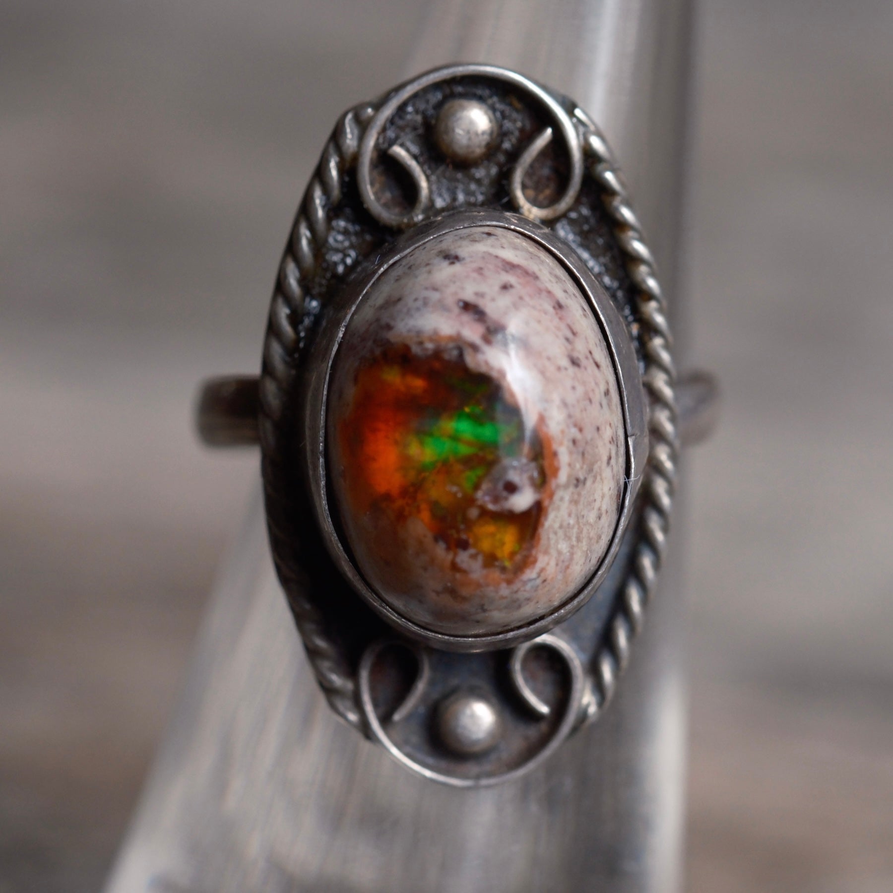 Vintage Sterling Fire Opal Roper Ring 5.25