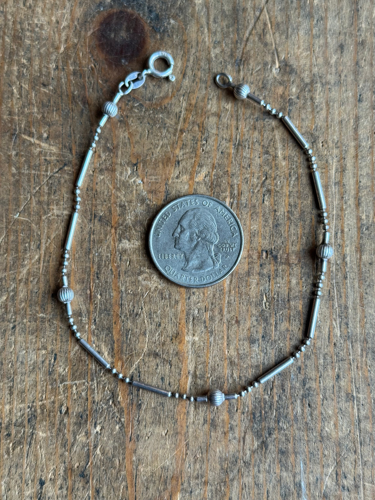 Vintage Sterling Silver Bar & Bead Chain Bracelet