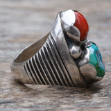 Vintage Sterling Turquoise and Coral Ring 9.25