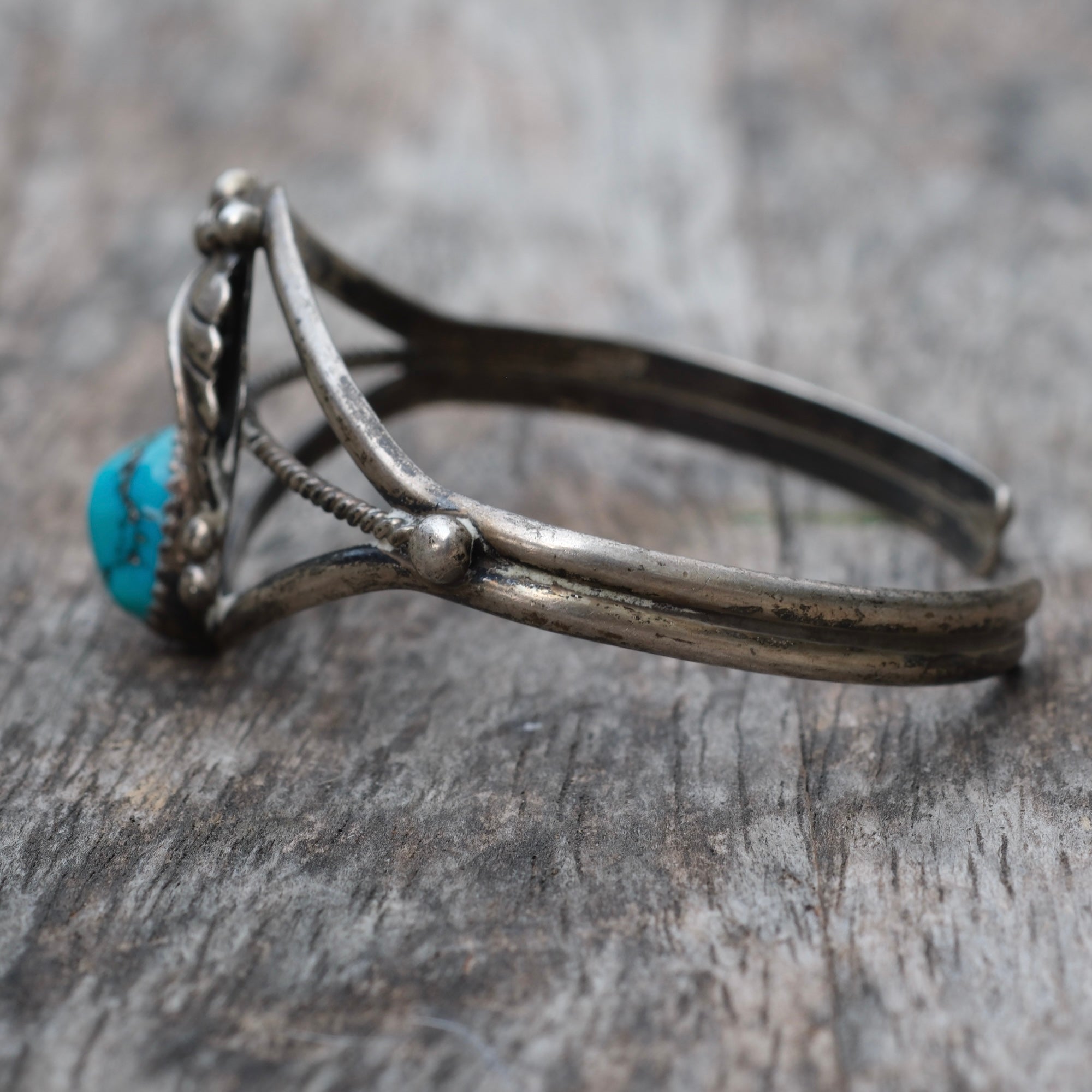 Vintage Sterling Turquoise Feather Cuff Bracelet
