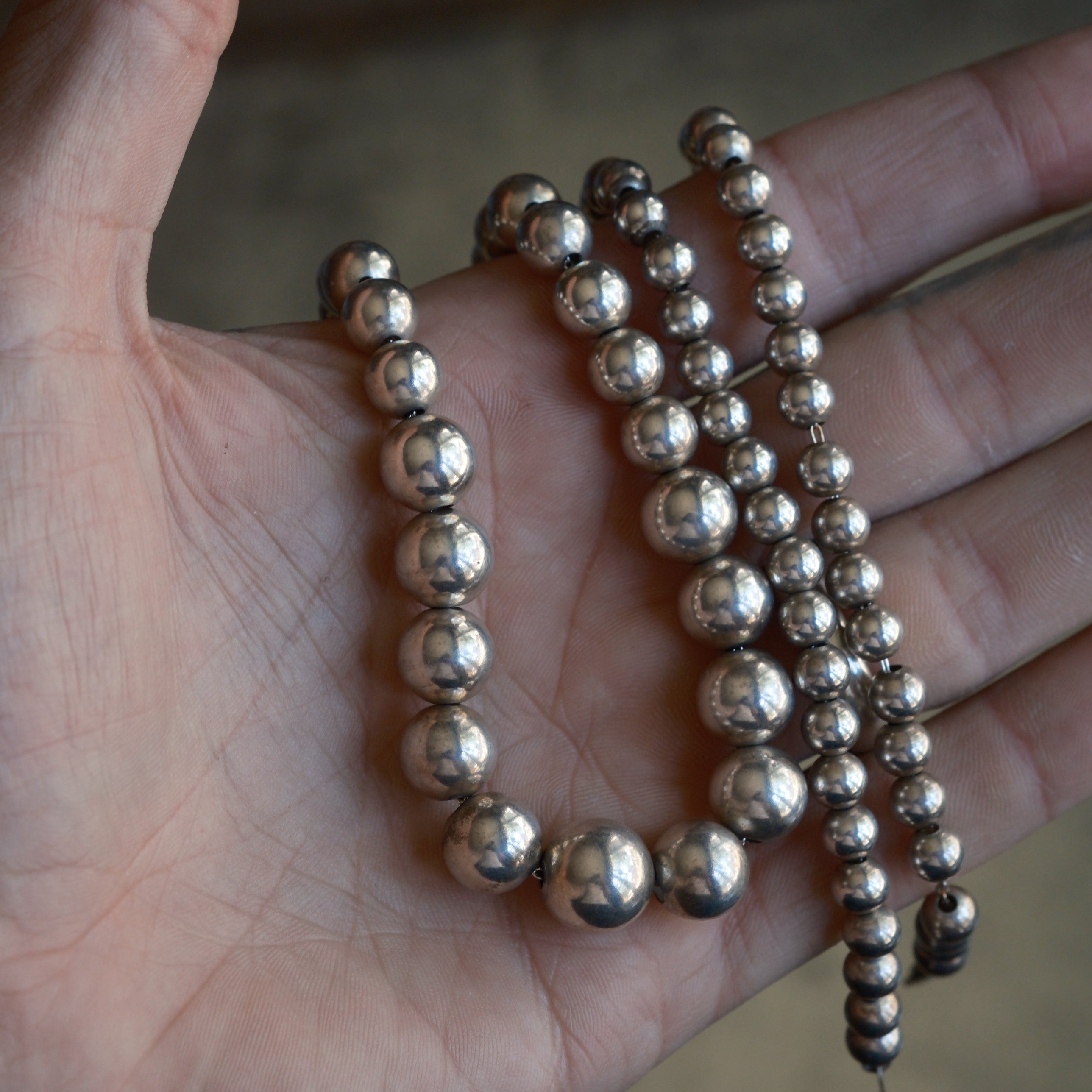 Vintage Sterling Silver Graduated Ball Chain Necklace 24.5"
