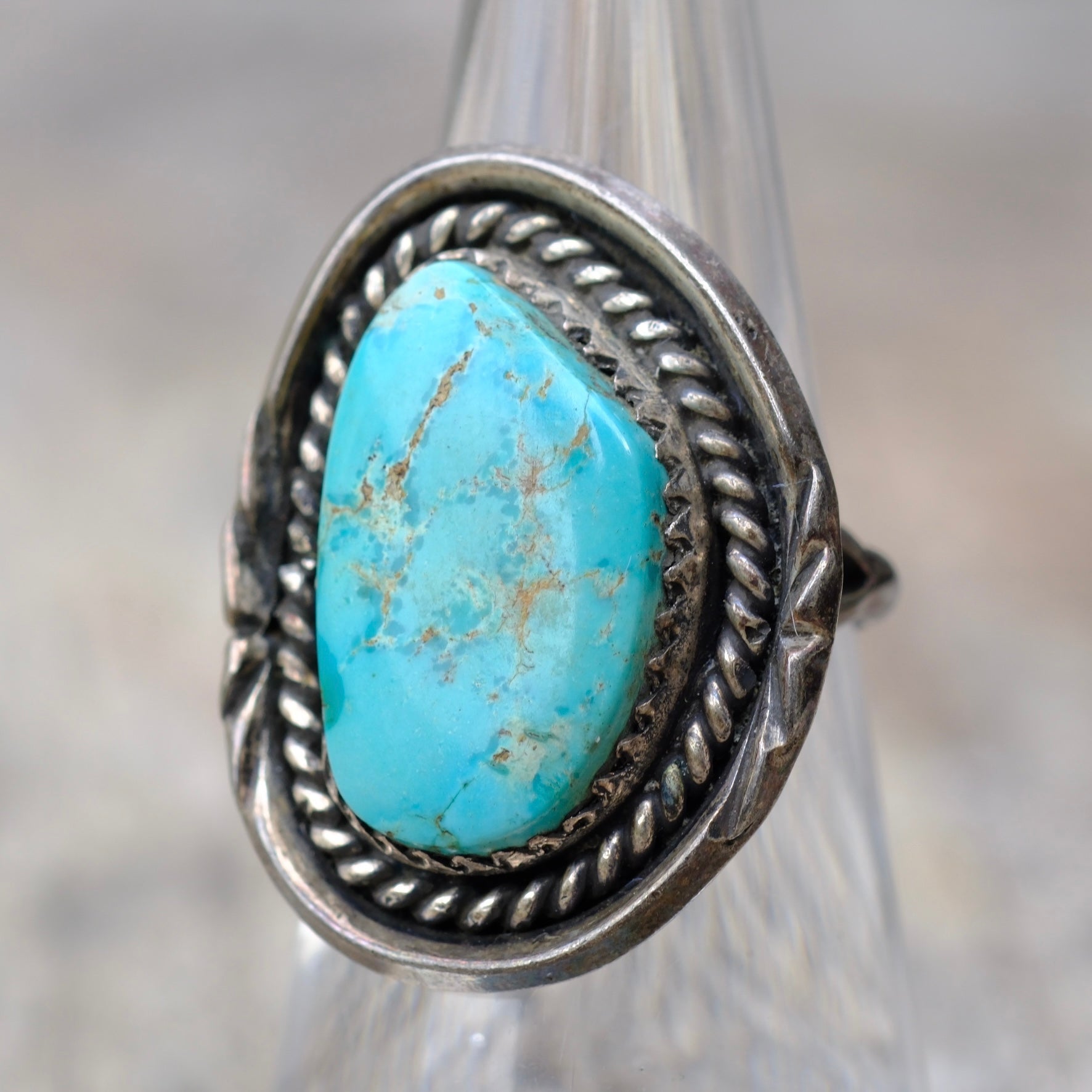 Vintage Sterling Turquoise Roper Ring 5.75