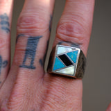 Vintage Sterling Multistone Inlay Ring 10.75