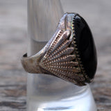Vintage Sterling Onyx Ribbed Band Ring 9.25