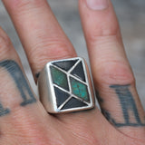 Vintage Sterling Turquoise and Onyx Inlay Ring 10.25