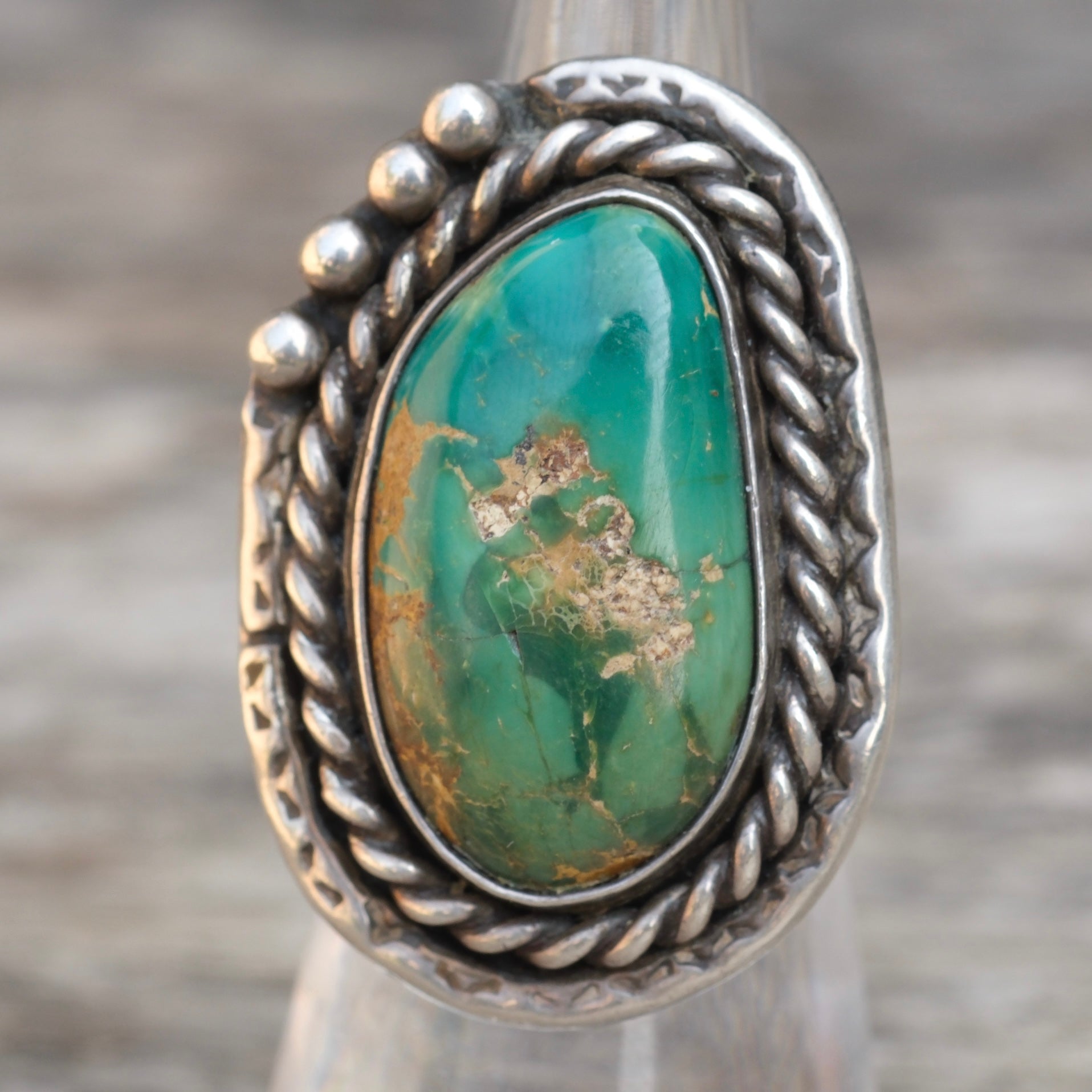 Vintage Sterling Turquoise Roper Ring 5.5