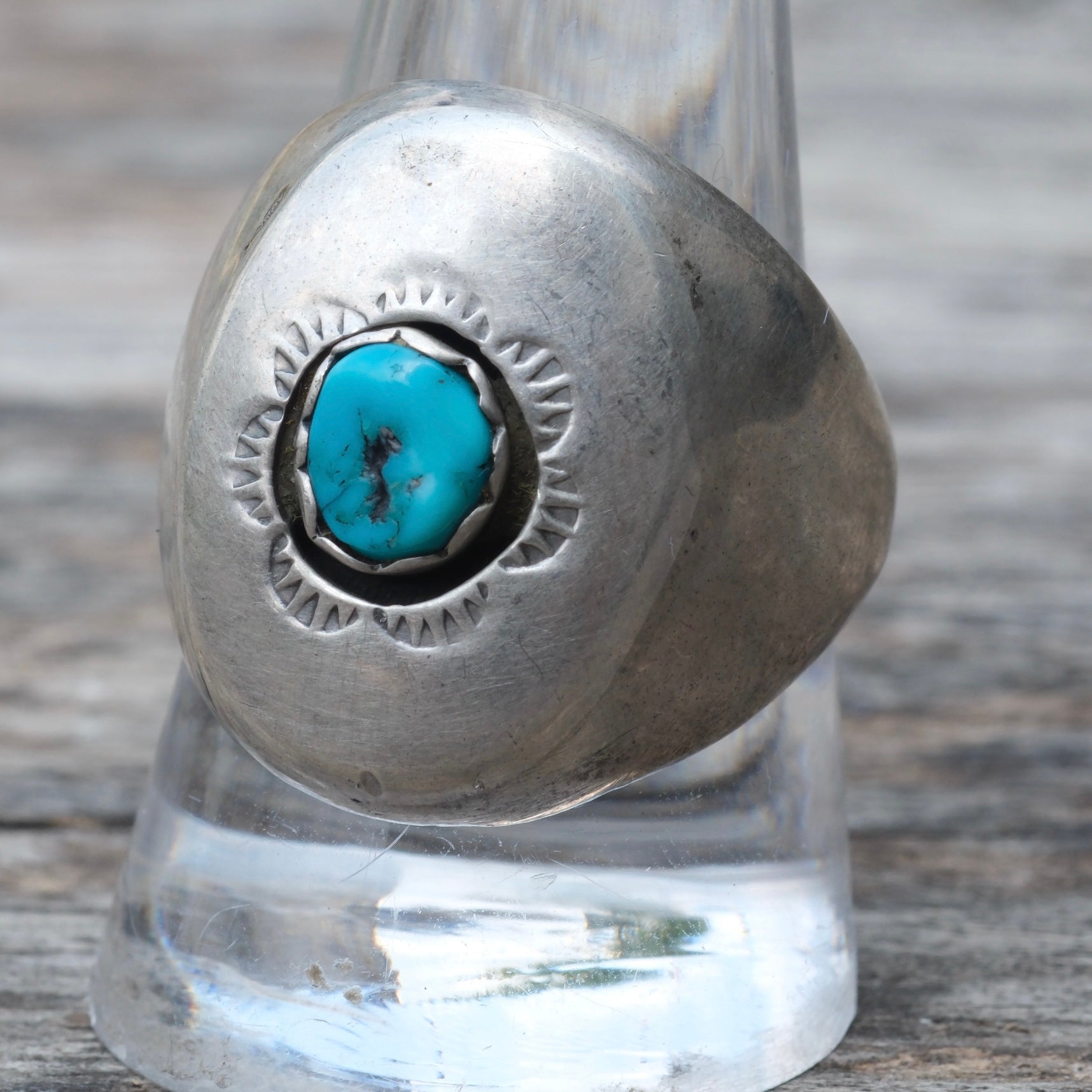 Vintage Sterling Turquoise Shadowbox Ring 10.75