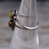 Vintage Sterling Mother Of Pearl and Coral Ring 4.5