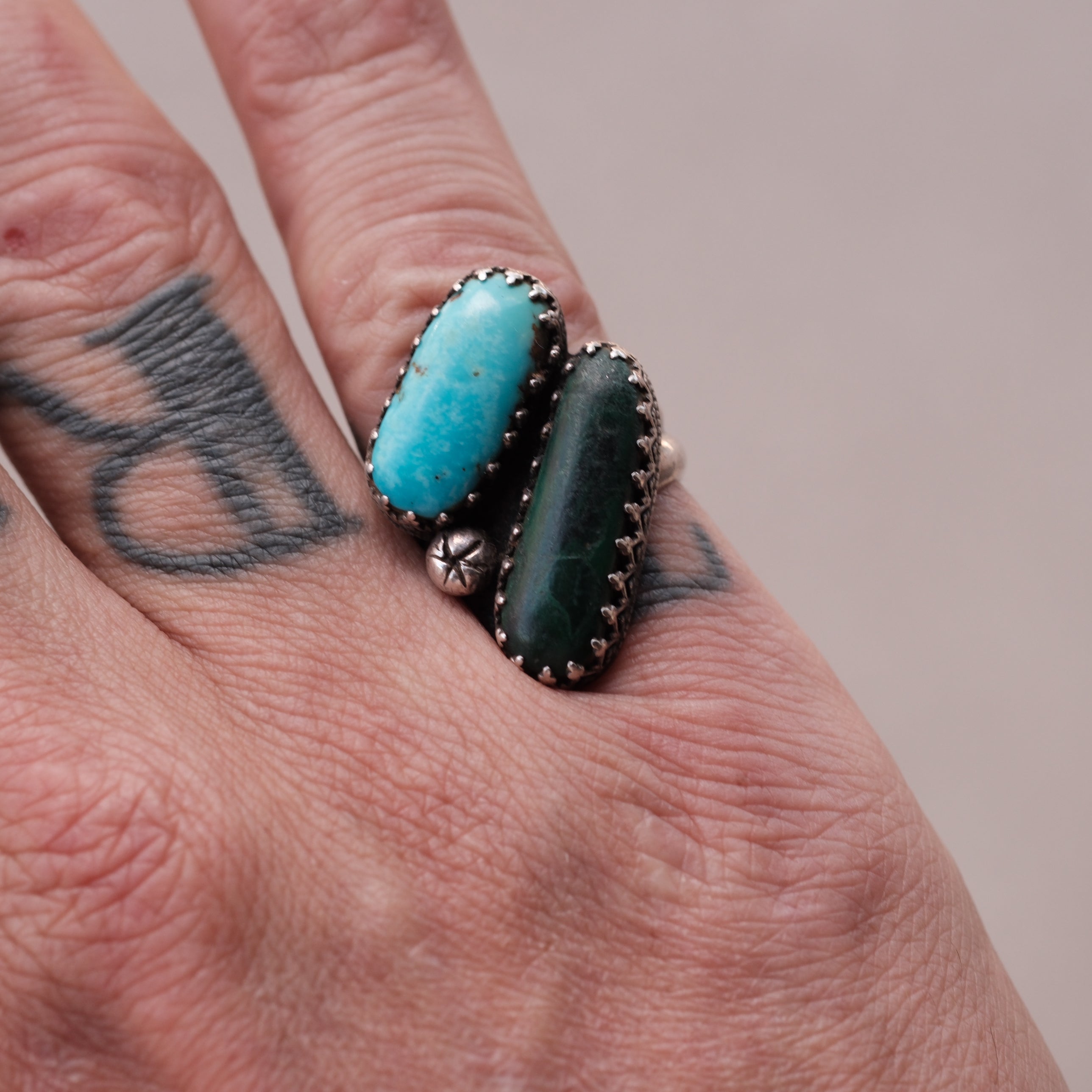 Vintage Sterling 2-Stone Turquoise Ring 5
