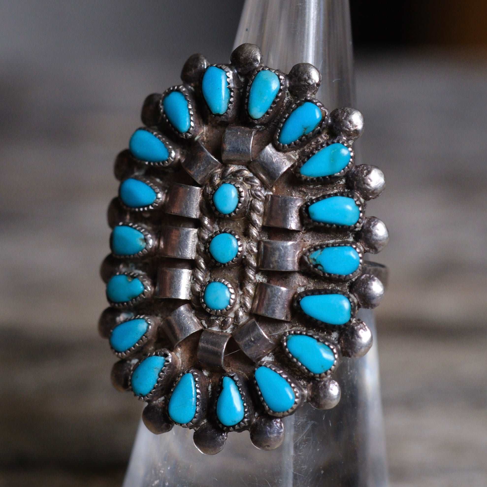 Vintage Sterling Turquoise Cluster Ring 5.75