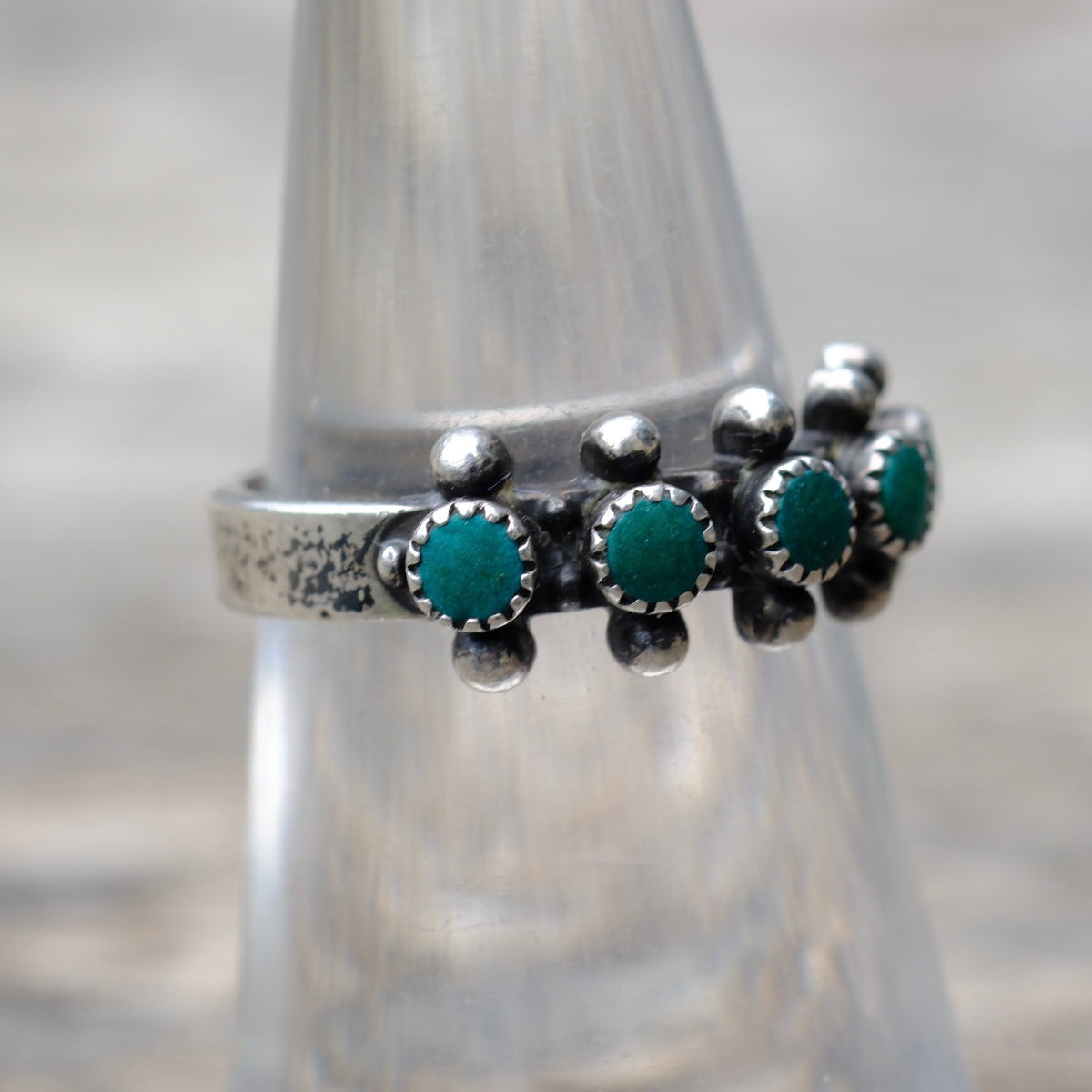 Vintage Sterling Snake Eye Turquoise Band Ring 6.25