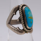Vintage Sterling Silver Sandcast Turquoise Ring 5.75