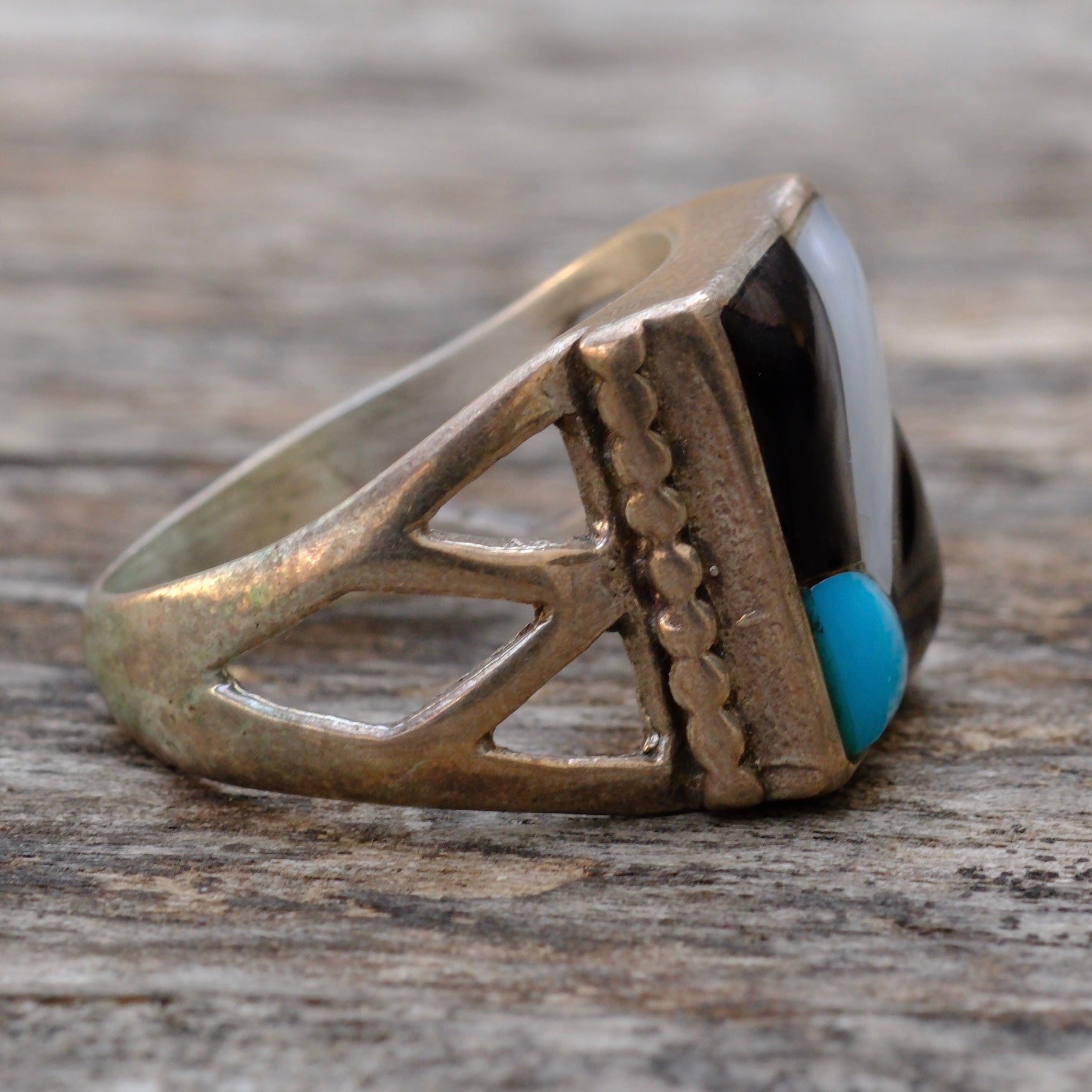 Vintage Sterling Multistone Inlay Sunrise Ring 9.5